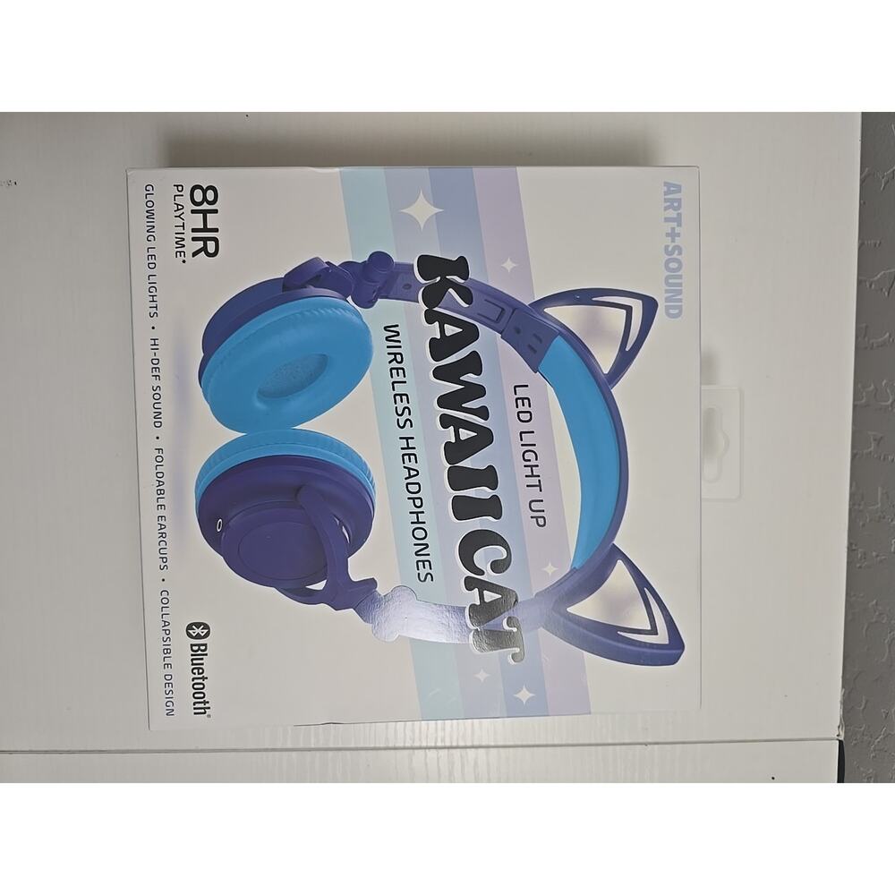 ART+SOUND Kawaii Cat LED Bluetooth Wireless Wired Kids Headphones Blue